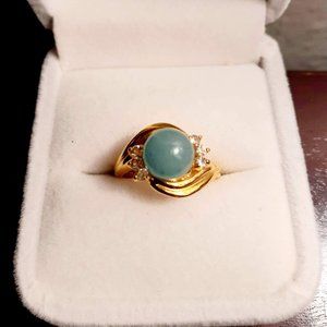 Vintage 18k Gold Electroplated Solitaire Round Aventurine Gemstone Ring